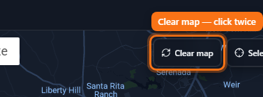 Map toolbar with Clear map highlighted